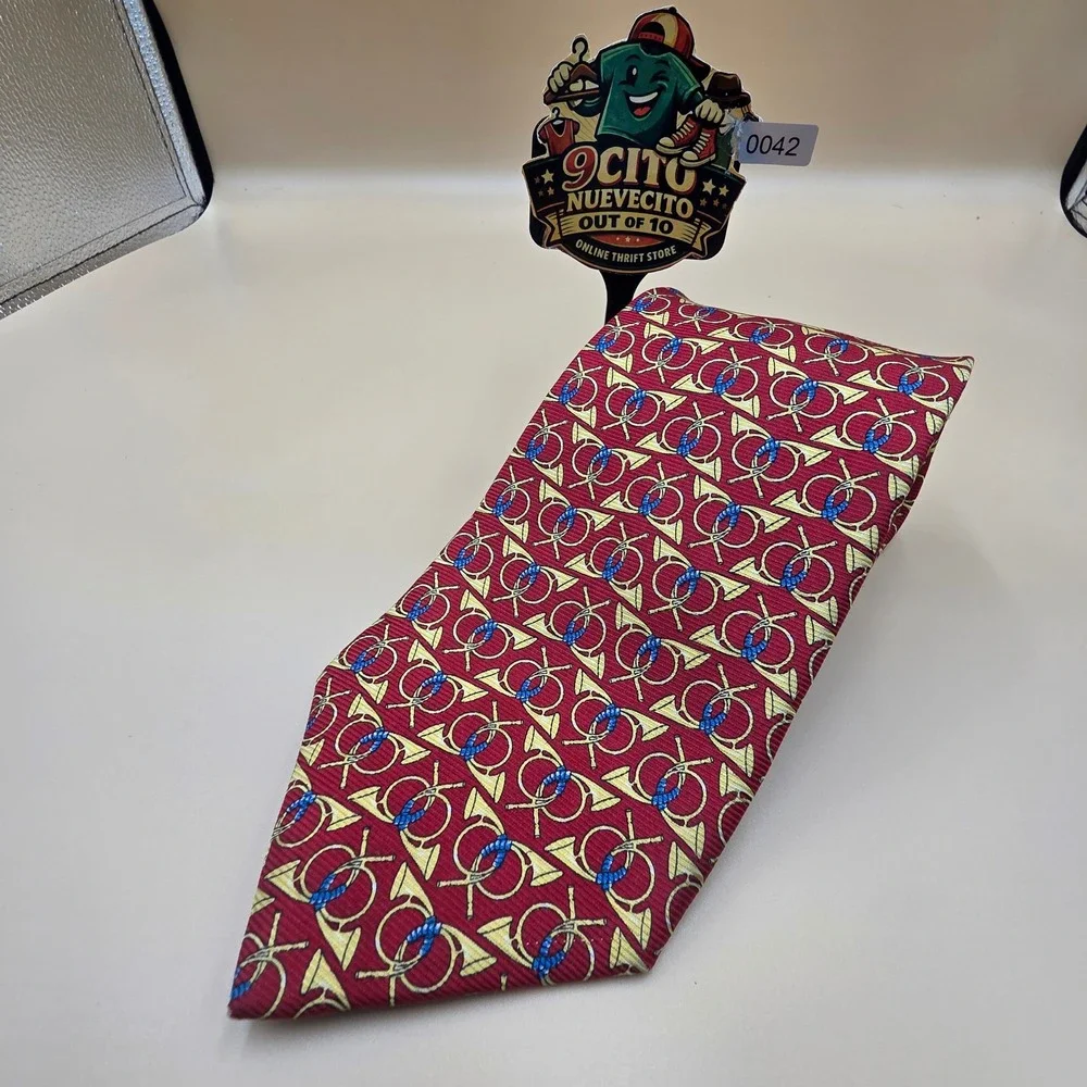 Jos. A. Bank Executive Collection Silk Tie Red Gold Hunting Horn Made in USA